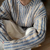 Retro Multi-colored Stripe Casual Trend Knitted Sweater Men's Design Round Neck Pullover