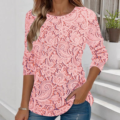 Elegante maglia a maniche lunghe con scollo rotondo e stampa chic