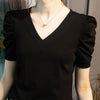 Top da donna vintage con maniche a sbuffo a pieghe