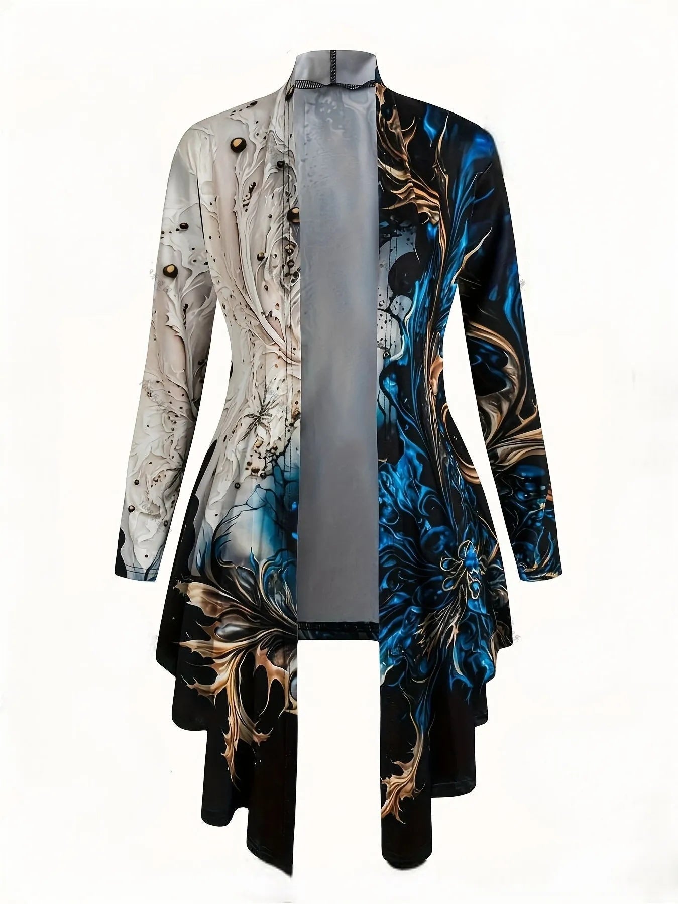 European And American Ladies Casual Floral Print Long Sleeve Asymmetric Coat Camisole And Leggings 3 Piece Set