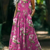 Womens Loose Fit Long Dress With Ocean Floral Print And Large Pockets