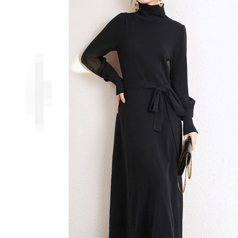 Turtleneck Knitwear Dress Loose Big Hem Mid-length Sweater Skirt