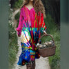Vintage Printed V-neck Multi-color Long Sleeve Dress