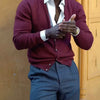 Burgundy V -Neck Button-Front Knit Cardigan