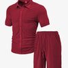 Men's Casual Button Solid Color Towel Figured Cloth Short Sleeve Suit