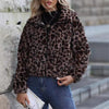 Women's Autumn And Winter Loose Long-sleeve Zipper Leopard Print Plush Coat