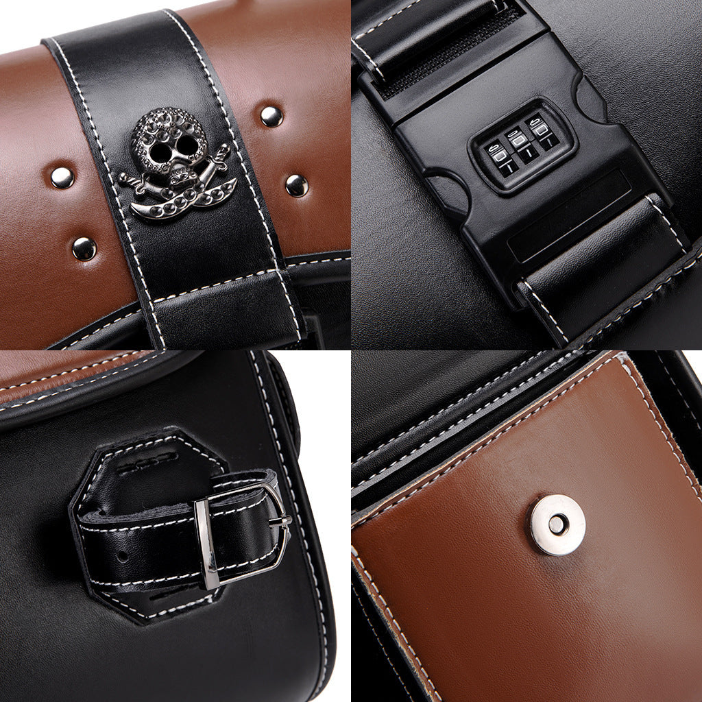 PU Leather Color Contrast Patchwork Motorcycle Front Bag