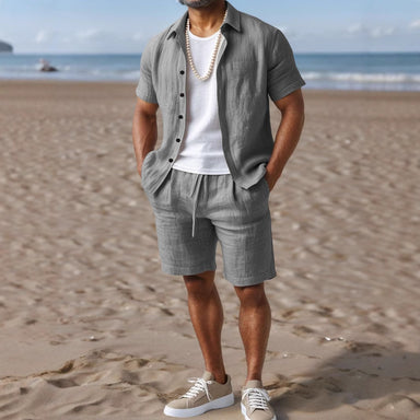 Camicia da Uomo Casual in Lino, Vestibilità Ampia, con Bottoni e Colletto con Risvolto