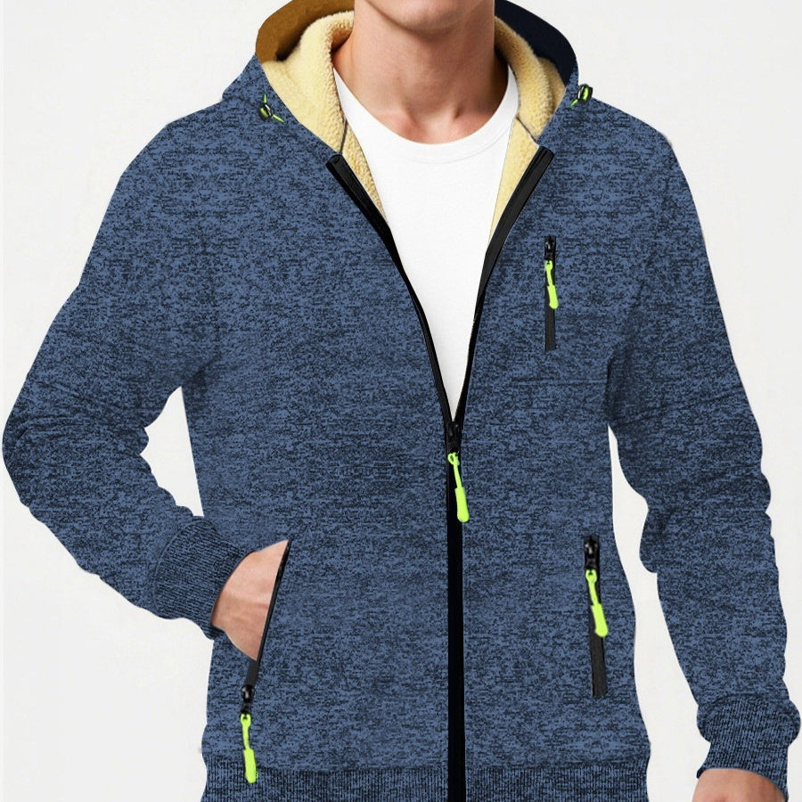 Thickened Men's Sports Fitness Casual Jacquard Hooded Jacket
