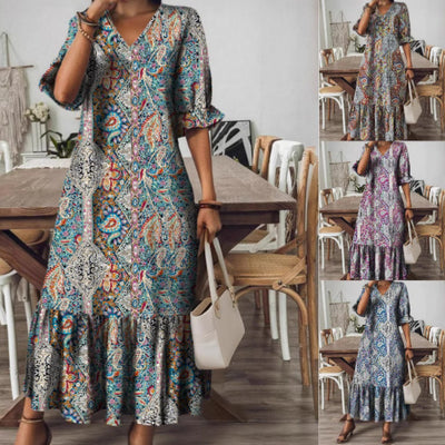 New Summer V-Neck Long Dress For European And American Styles