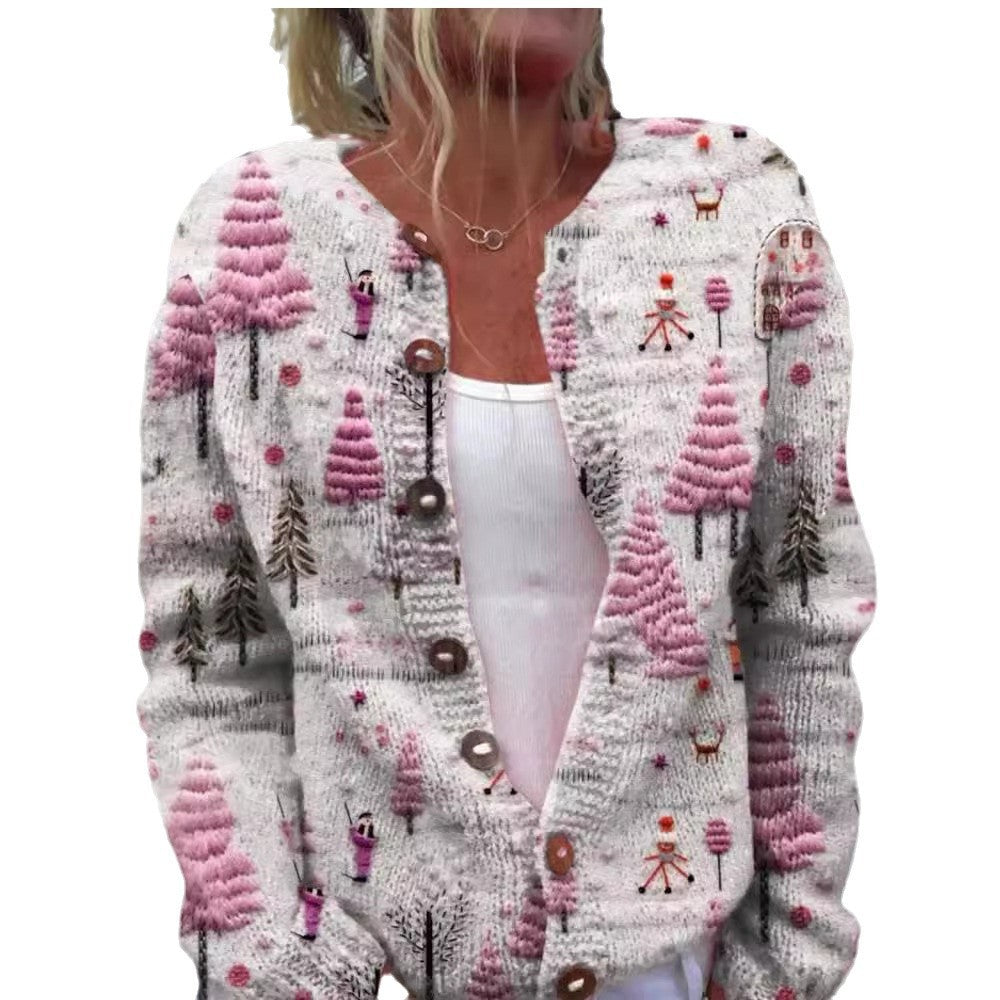 Maglione cardigan da donna con stampa animalier creativa e sfumature