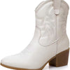 European And American Retro Chunky Heel Side Zip Western Denim Boots