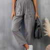 Women's Cotton And Linen Trousers Fashion Street Style Solid Color Pocket Elastic Waist Comfortable Casual Pants