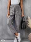 Women's Cotton And Linen Trousers Fashion Street Style Solid Color Pocket Elastic Waist Comfortable Casual Pants