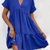 Sweet V-neck Solid Color Wide Hem Leisure Skirt Dress