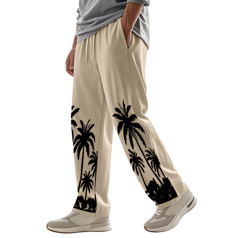 Men's Hawaiian Printed Wide-leg Pants Mid-waist