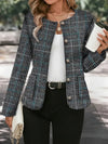 Elegant Plaid Woolen Pocket Women's Jacket