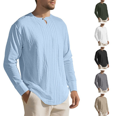 Long Sleeve New Solid Color Linen Design European And American Men's Casual