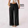 New Cotton-linen Womens Mid-rise Casual Commuter Wide-leg Pants