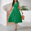 Solid-color Dress With A V-neck For An Elegant Sophisticated Look