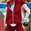Casual Retro Contrast Color Long Sleeves Zipper Coat And Trousers Two-piece Set