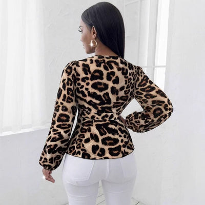 Europe And America Cross Border Shirt Leopard Print V-neck Top