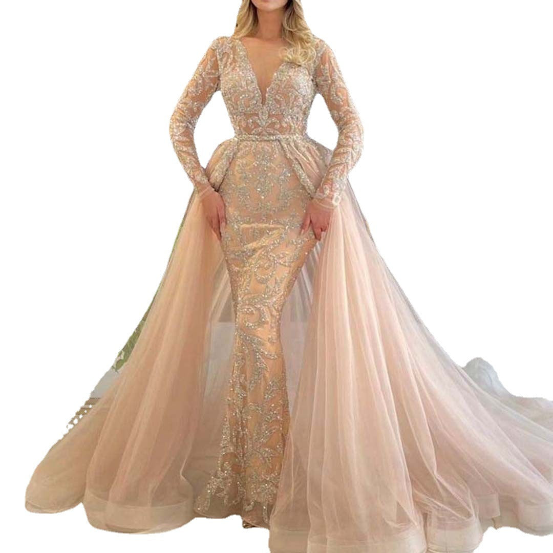 Abito da sposa semplice a maniche lunghe in stile francese