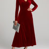 V-neck Long Sleeve Evening Dress Pleuche Dress