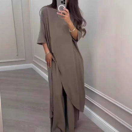 Womens Wide-Leg Pants Suit Fashionable And Casual Solid Color