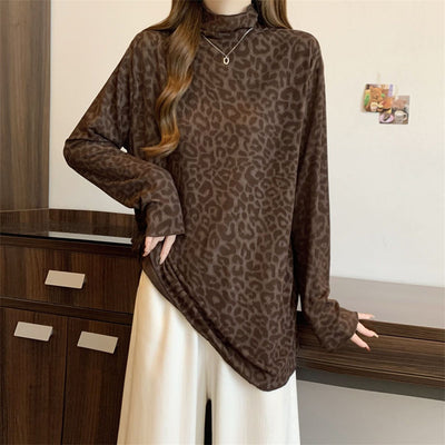 Leopard Print Semi-high Collar Long Sleeve