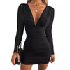 Nuovo abito tubino con scollo a V, maniche lunghe e vita alta per donna
