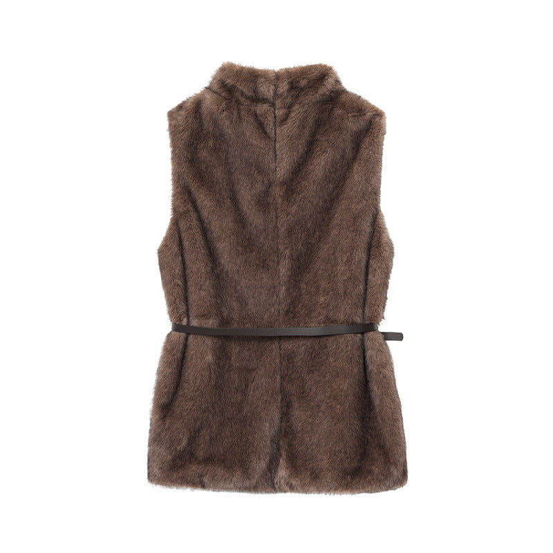 Elegant Women's Sleeveless Belt Turtleneck Top