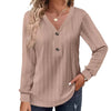 Camicia casual chic a maniche lunghe con scollo a V e bottoni in tinta unita