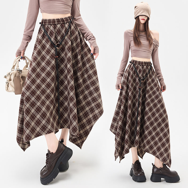 Irregular Plaid Skirt Women's Retro Plaid