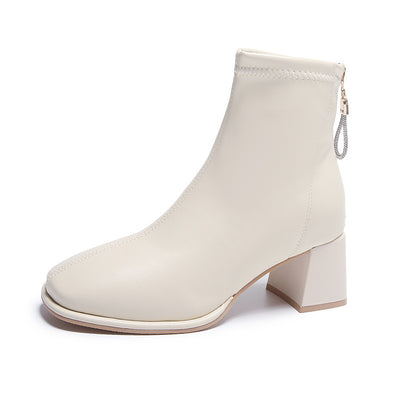 Fashion Square Toe Chunky Heel Back Zip Ankle Boots