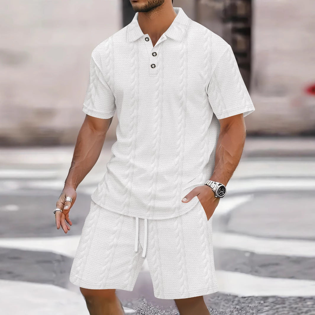 Set atletico da uomo - Top a maniche corte con colletto a risvolto e pantaloncini