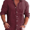 Men's Loose Plus Size Solid Color Shirt Linen Lapel Long Sleeve Casual Shirt
