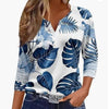 Women's T-shirt V-neck Half-open Tube Three-button Printed 34 Sleeves Top