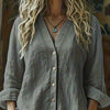 Camicia in lino da donna bohémien con scollo a V