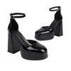 European And American Style Patent Leather Round Toe Waterproof Platform Thick Heel High Heels