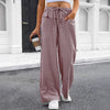 Pantaloni Loungeleisure Gessati a Vita Alta con Gamba Larga e Coulisse