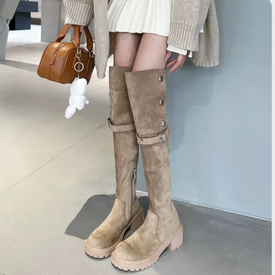 Thick Bottom Increased By Slim Fit Suede Knee-high Boots