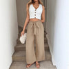Pantaloni Larghi Casual da Resort con Fascia in Vita a Fiocco