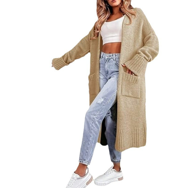 Cardigan lungo con tasche larghe e maglione cappotto
