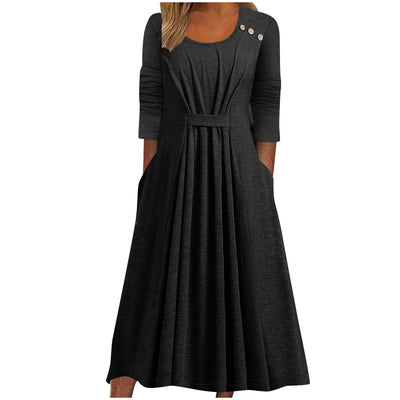 Womens Casual Crew-Neck Solid-Color Dress