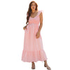 Womens Fashion Pleated V-Neck Short-Sleeve Dress