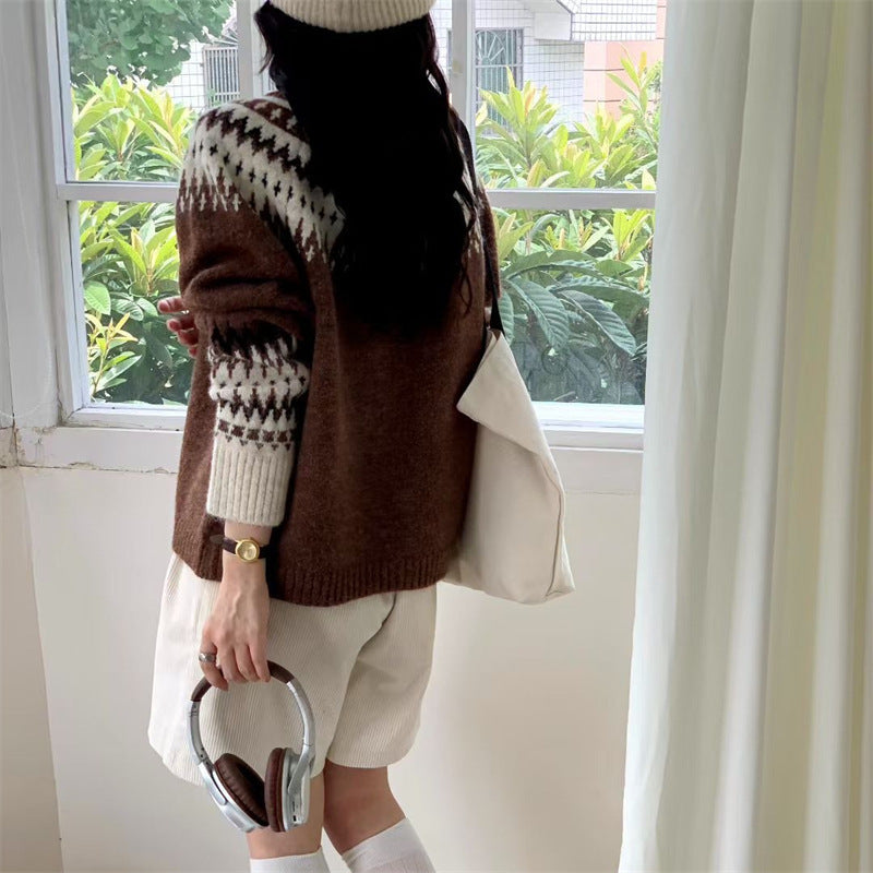 Nordic Style Fair Island Short Sweater Cardigan Coat
