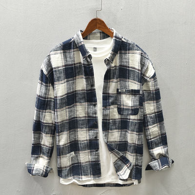 Striped Plaid Spring And Autumn Long-sleeved Shirt Men's Casual