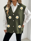 Women's Pearl Button Cardigan Crocheted Stitching Sweater Vest