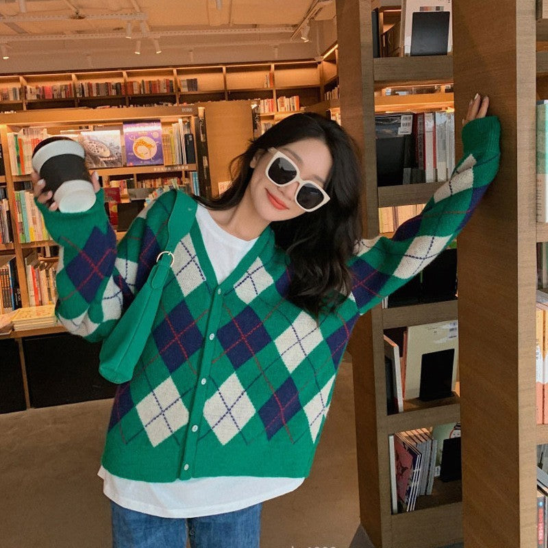 Color Matching Fashionable Knitted Casual Cardigan Easy Matching Coat